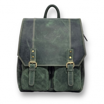 Зеленый кожаный рюкзак с пряжкой