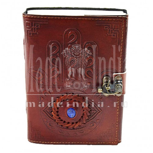 Кожаный ежедневник ручной работы с тиснением и камнем Handstone