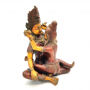 Латунная статуя Индры-Шакти выполненная в антикварном винтажном стиле