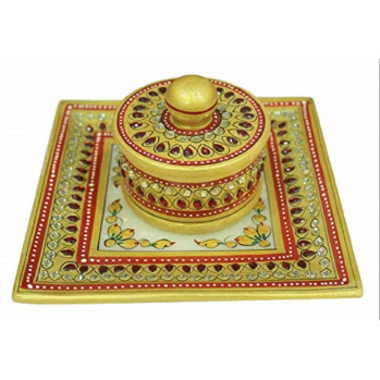 Посуда для сухофруктов выполненная из мрамора ручной работы Kundan Decorations Meenakari White Makrana Посуда для сухофруктов выполненная из мрамора ручной работы Kundan Decorations Meenakari White Makrana