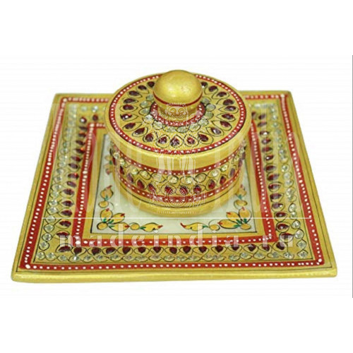 Посуда для сухофруктов выполненная из мрамора ручной работы Kundan Decorations Meenakari White Makrana