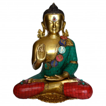 Будда для медитации из латуни инкрустированная камнями